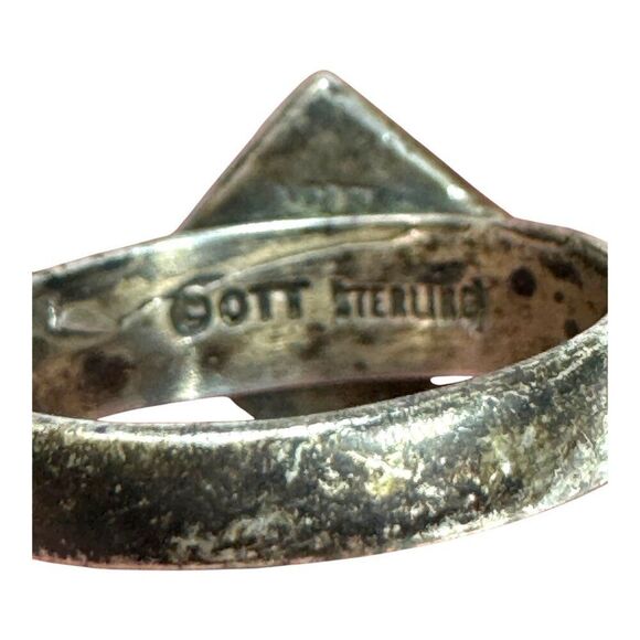 Vtg 7.5 Navajo Ted Ott Signed Sterling Silver Ring Turquoise Accent Diamond Shap - Picture 5 of 8